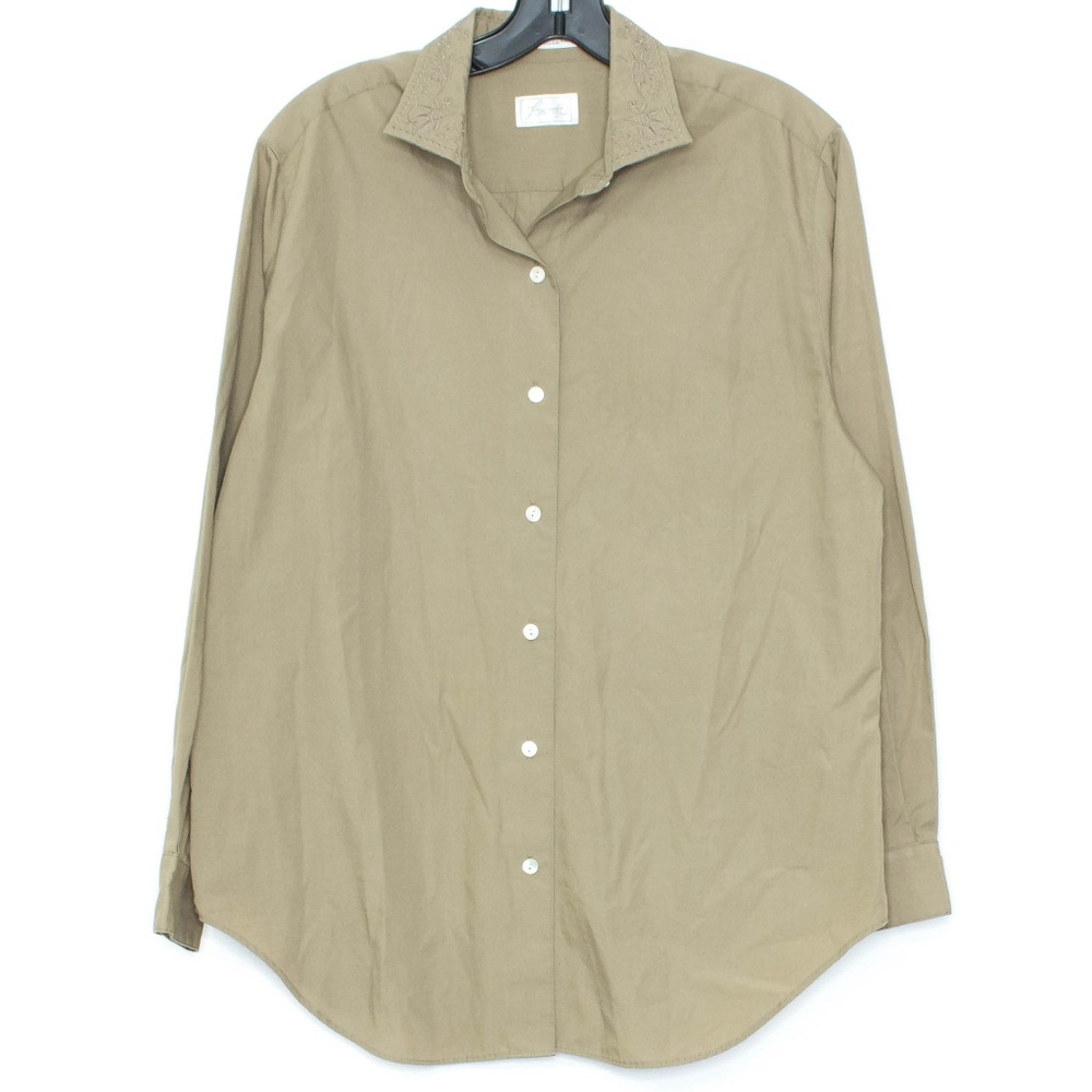 Foxcroft Womens Top Button Up Brown 12 L1